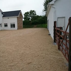 Parking area with brown sandstone gravel from Drumkeerin Stone